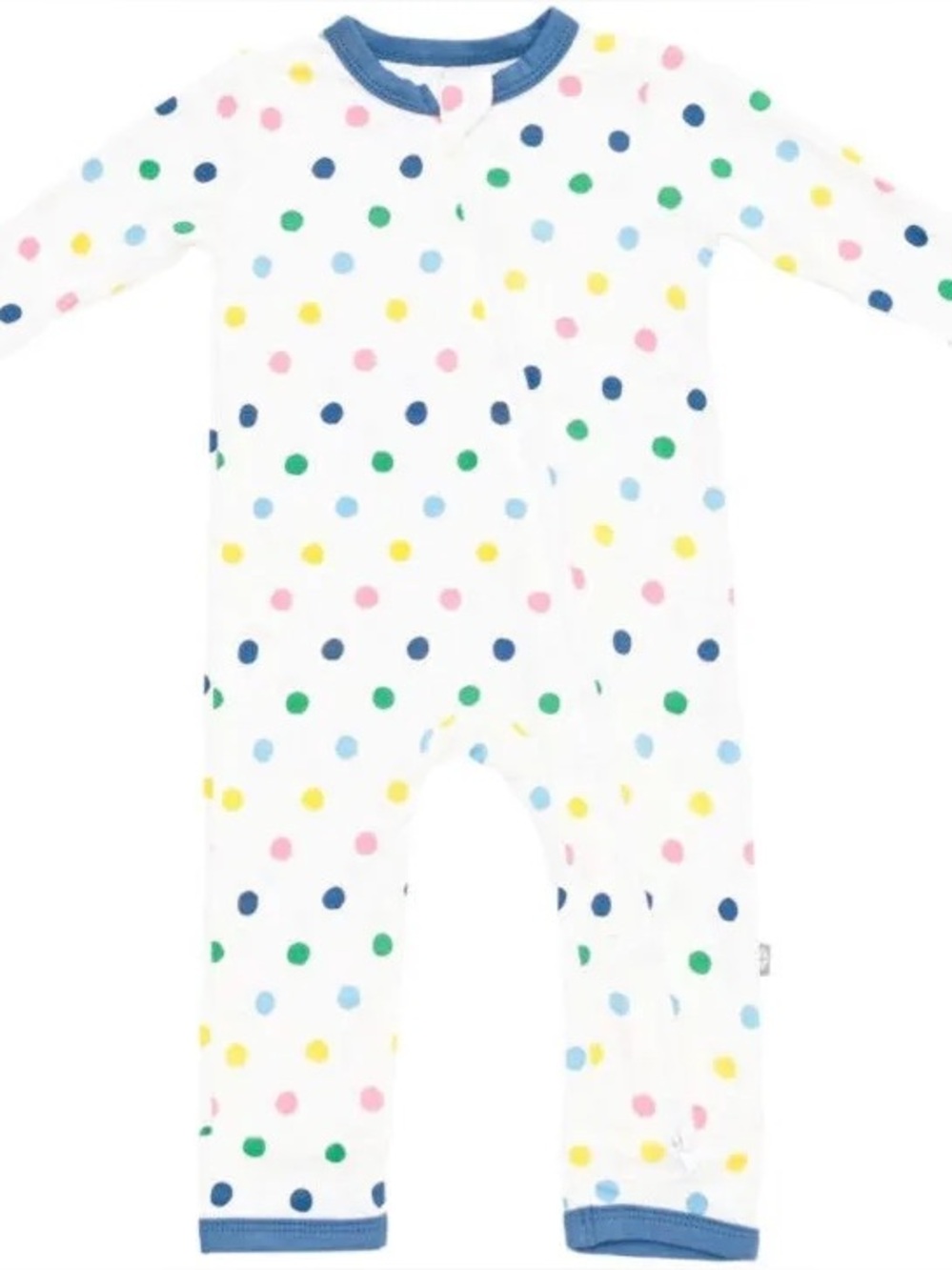 KYTE Baby Zipper Romper (6-12M) - Spring Polka Dots with Steel trim